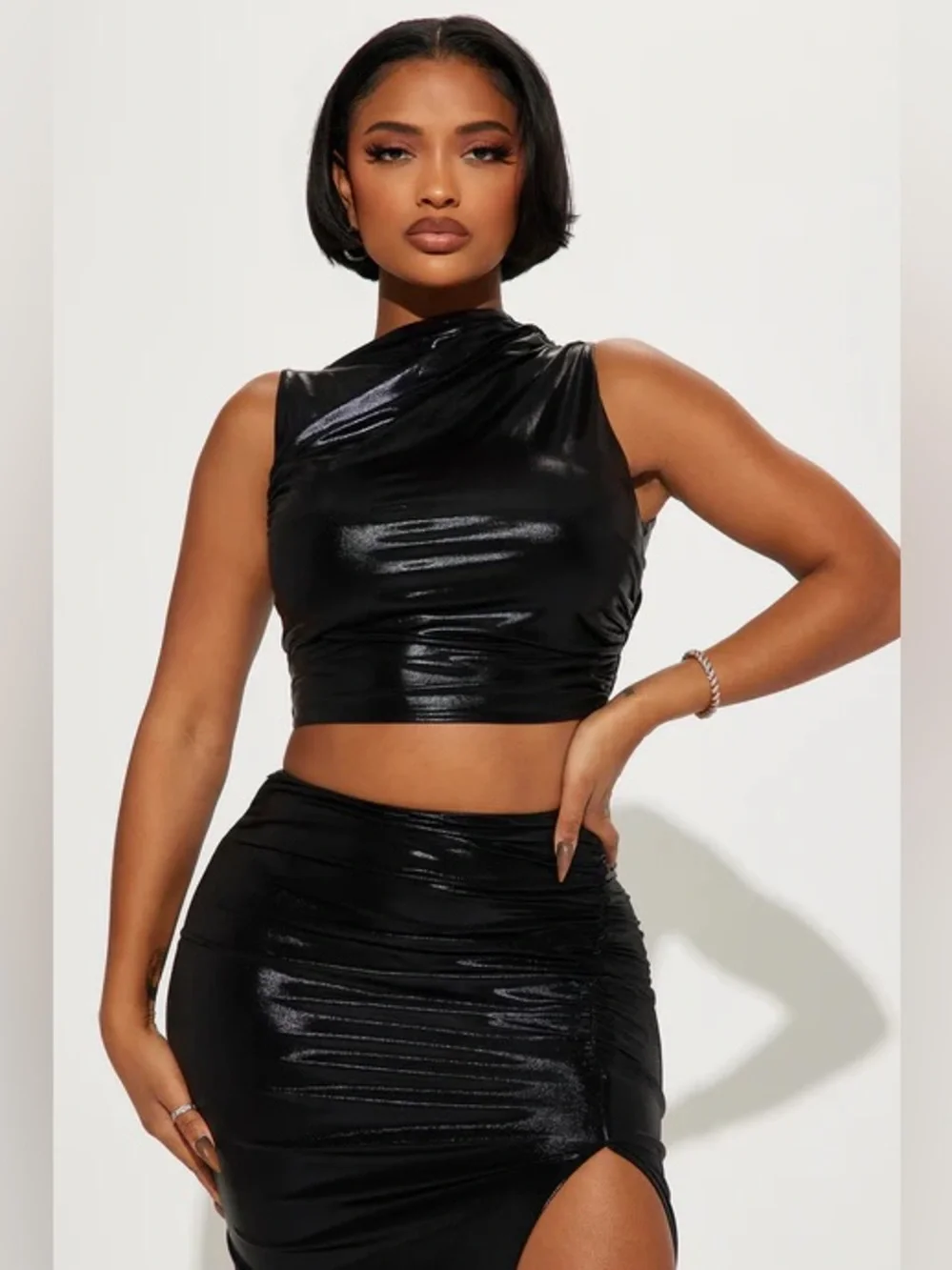 Metallic Moves Black Skirt and Top Set Size S Small Fashion Nova Party Club Hot